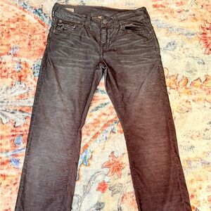True Religion RICKY Relaxed Straight Jeans. Men's Black Corduroy. Size 31.